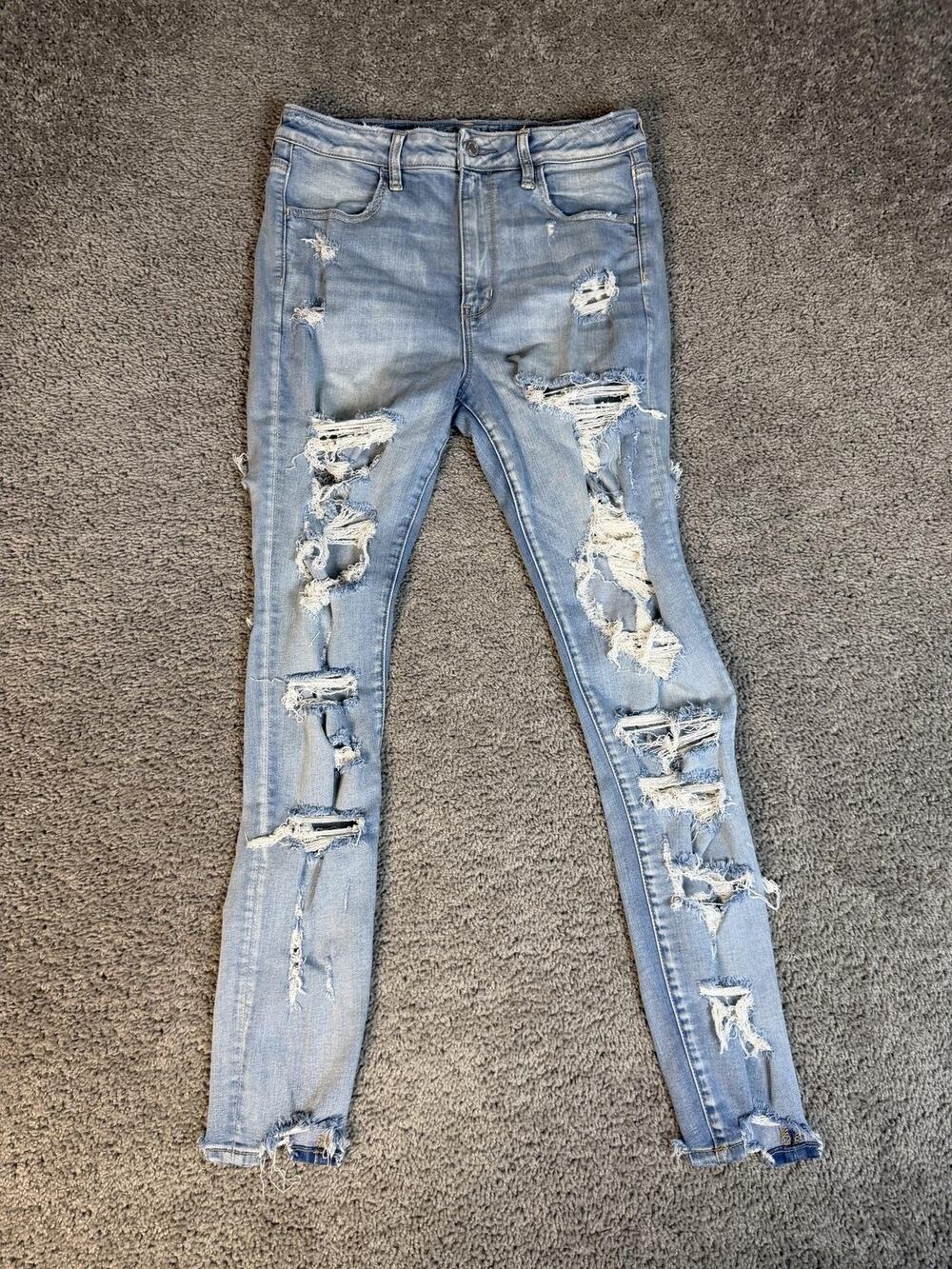American Eagle Outfitters Jeans Girls 12 Blue Skinny Ripped Distressed Slim Logo